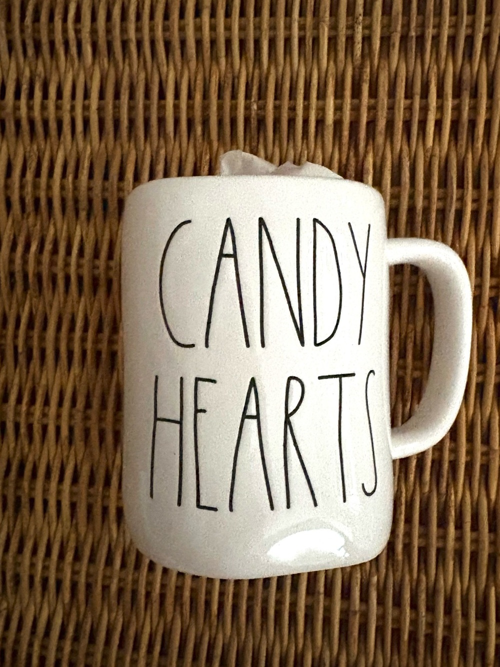 Rae Dunn Cream Ceramic Mug with 'CANDY HEARTS' Black Letters Gift W/Purchase